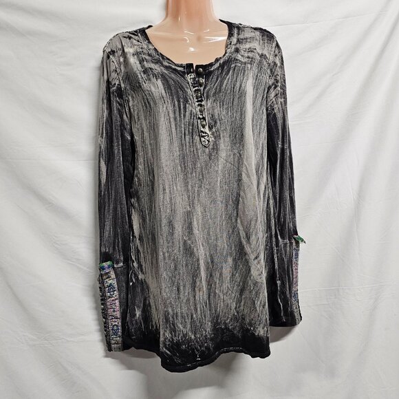 Aratta Silent Journey Women Size M Boho Popover Top Tunic Embroidery Acid Washed - Picture 3 of 14